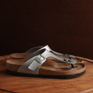 Birkenstock Sandals WMS SZ EU 41 US 10 Silver Gizeh Slip On Thong Shoes Coastal